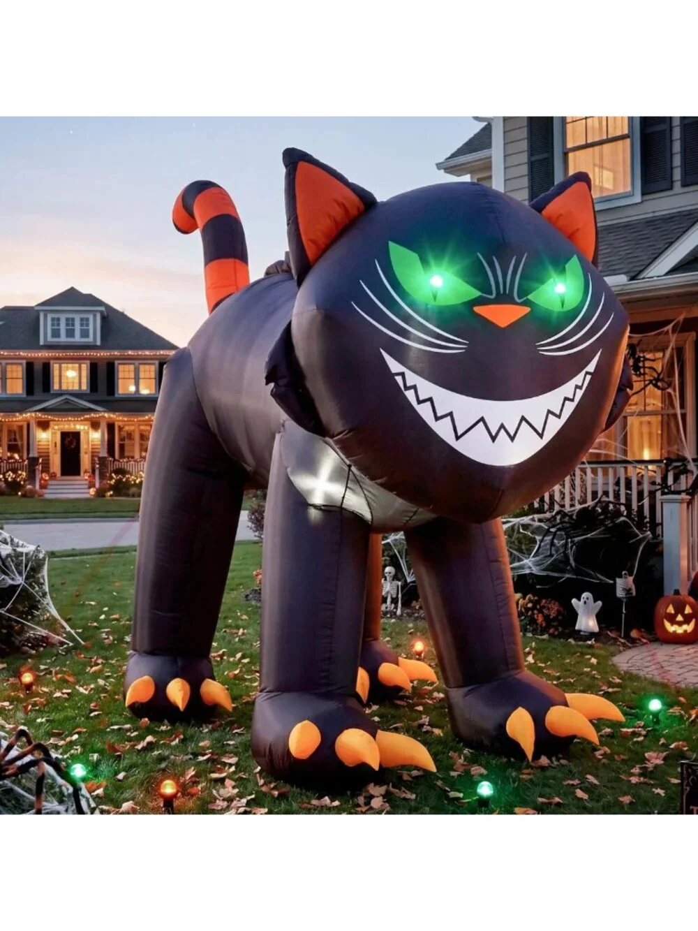 7ft Halloween Inflatable Black Cat with Moving Head & LED Lights for Yard Decor